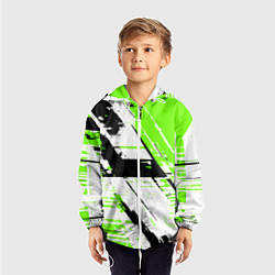 Ветровка с капюшоном детская Diagonal black and green stripes on a white backgr, цвет: 3D-белый — фото 2