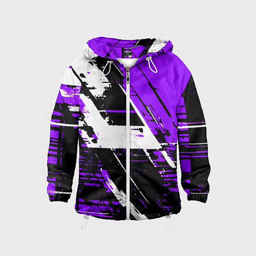 Детская ветровка Diagonal black and white stripes on a purple backg / 3D-Белый – фото 1