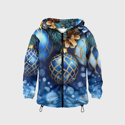 Детская ветровка Синие новогодние шары / 3D-Черный – фото 1