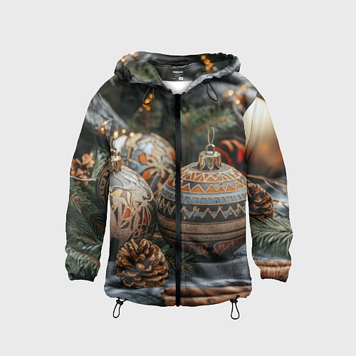 Детская ветровка Новогодние шары и шишки / 3D-Черный – фото 1