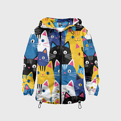 Ветровка с капюшоном детская Много цветных котиков, цвет: 3D-черный