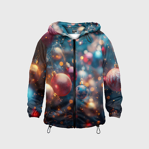 Детская ветровка Красные и синие шары на фоне елки / 3D-Черный – фото 1