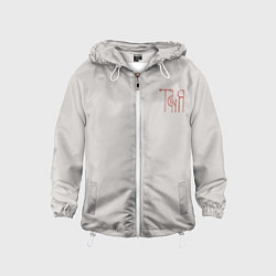 Ветровка с капюшоном детская Таня - красная надпись вязью, цвет: 3D-белый