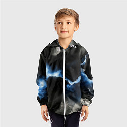 Ветровка с капюшоном детская Синий разлом на черной плите текстура, цвет: 3D-белый — фото 2