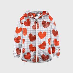 Ветровка с капюшоном детская Сердца на бумаге, цвет: 3D-белый