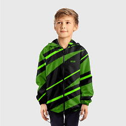 Ветровка с капюшоном детская Sport чёрный и зелёный полосы, цвет: 3D-черный — фото 2