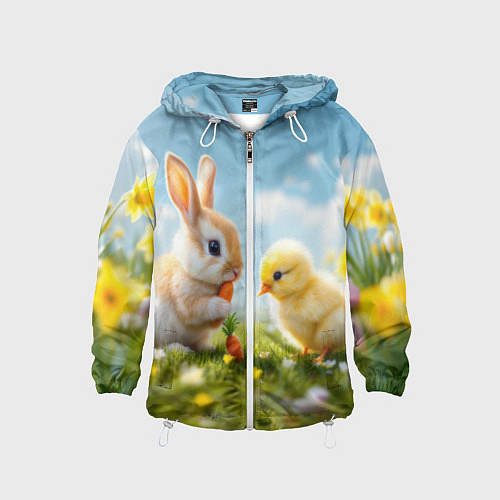 Детская ветровка Кролик и цыпленок встречают Пасху / 3D-Белый – фото 1