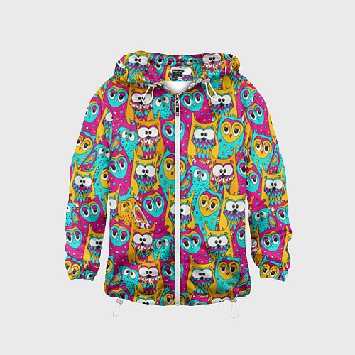 Детская ветровка Разноцветные совы мультяшные / 3D-Белый – фото 1