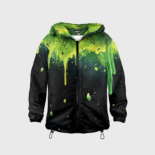 Детская ветровка Зеленая стекающая краска по черному фону / 3D-Черный – фото 1