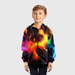 Ветровка с капюшоном детская Радужные кляксы на черном фоне, цвет: 3D-черный — фото 2