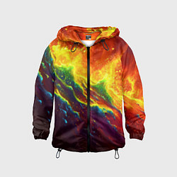 Ветровка с капюшоном детская Абстрактные волны с огнем, цвет: 3D-черный
