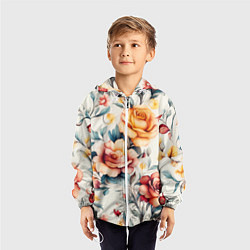 Ветровка с капюшоном детская Паттерн с переплетением цветов, цвет: 3D-белый — фото 2