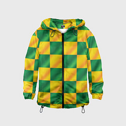 Ветровка с капюшоном детская Желтый и зеленый геометрический паттерн, цвет: 3D-черный
