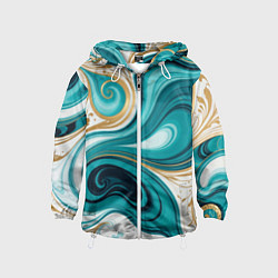 Ветровка с капюшоном детская Бирюза и золото, цвет: 3D-белый