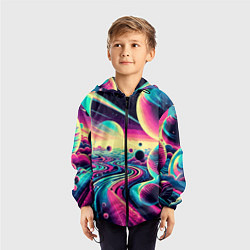 Ветровка с капюшоном детская Неоновый разноцветный космос, цвет: 3D-черный — фото 2