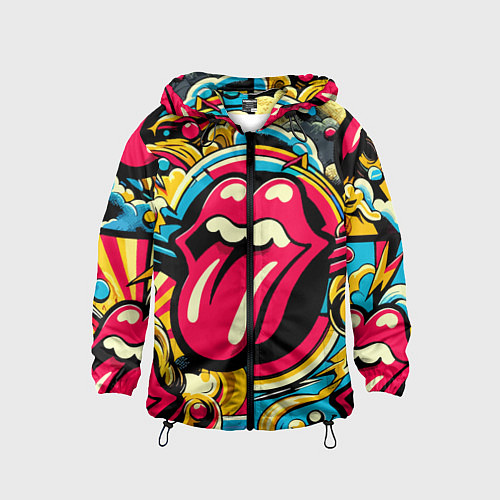 Детская ветровка Rolling Stones logo - pop art pattern / 3D-Черный – фото 1