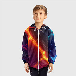 Ветровка с капюшоном детская Сине-оранжевые молнии текстура, цвет: 3D-белый — фото 2