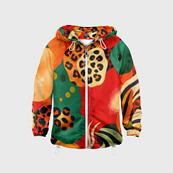 Ветровка с капюшоном детская Анималистичный африканский паттерн, цвет: 3D-белый