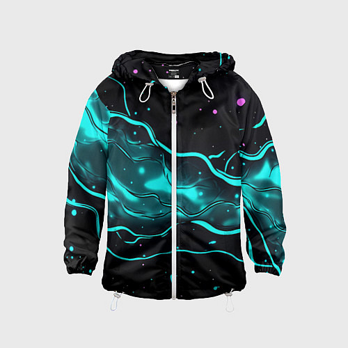Детская ветровка Голубые неоновые волны текстура / 3D-Белый – фото 1