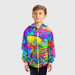 Ветровка с капюшоном детская Черепа неоновые краски, цвет: 3D-белый — фото 2