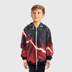 Ветровка с капюшоном детская Красная молния на черной текстуре, цвет: 3D-белый — фото 2