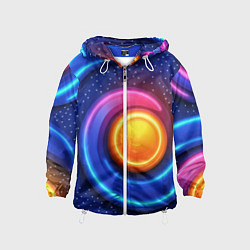 Ветровка с капюшоном детская Оранжевый круг и голубые линии текстура, цвет: 3D-белый