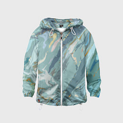 Ветровка с капюшоном детская Холодный голубой абстракция, цвет: 3D-белый