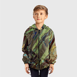 Ветровка с капюшоном детская Абстракция тон хаки, цвет: 3D-черный — фото 2