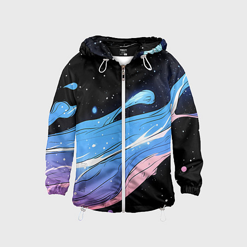 Детская ветровка Синяя волна на черном - текстура / 3D-Белый – фото 1