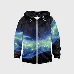 Детская ветровка Синяя волна с зеленым оттенком на черном