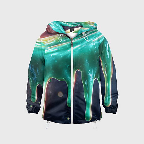 Детская ветровка Текстура стекающая зеленая клякса / 3D-Белый – фото 1