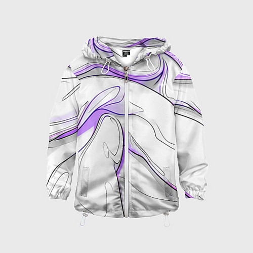 Детская ветровка Черные и фиолетовые линии на белом / 3D-Белый – фото 1