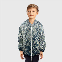 Ветровка с капюшоном детская Бело-синий искажённые абстрактные линии, цвет: 3D-белый — фото 2