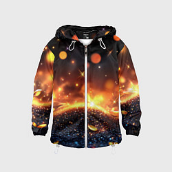 Ветровка с капюшоном детская Оранжевое боке на черном, цвет: 3D-белый