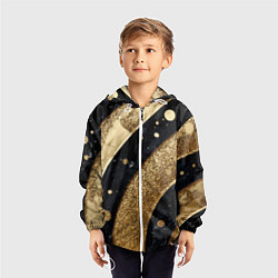 Ветровка с капюшоном детская Выпуклая золотая текстура на черном, цвет: 3D-белый — фото 2