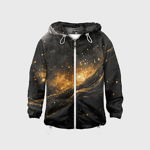 Детская ветровка Золотистое сияние на черной текстуре / 3D-Белый – фото 1