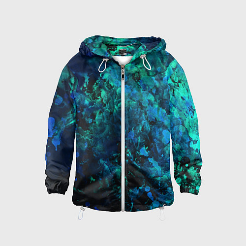 Детская ветровка Абстракция - blue-green paint spill / 3D-Белый – фото 1