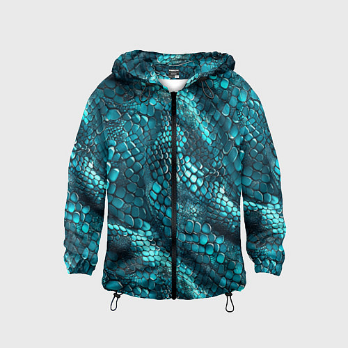 Детская ветровка Бирюзовая чешуя рептилии - абстрактный паттерн / 3D-Черный – фото 1