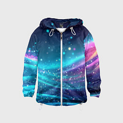 Ветровка с капюшоном детская Синяя блестящая текстура, цвет: 3D-белый
