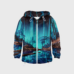 Ветровка с капюшоном детская В неоновом лесу, цвет: 3D-белый