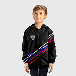 Ветровка с капюшоном детская Герб и полосы цветов флага на чёрном, цвет: 3D-черный — фото 2