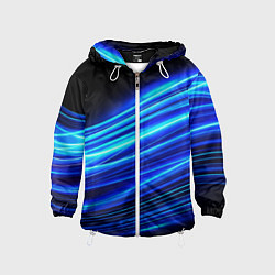 Ветровка с капюшоном детская Синие неоновые линии краски, цвет: 3D-белый