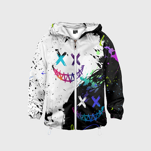 Детская ветровка Неоновые брызги - жуткие улыбки / 3D-Белый – фото 1