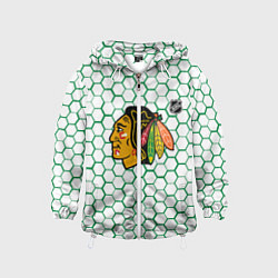 Детская ветровка Чикаго Блэкхокс - белые соты с зеленой обводкой