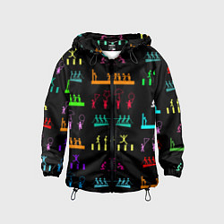 Ветровка с капюшоном детская Разноцветные силуэты игры в кальмара, цвет: 3D-черный