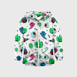 Ветровка с капюшоном детская Halloween light green pumpkin - паттерн, цвет: 3D-белый