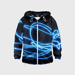 Детская ветровка Неоновые голубые волны на черном фоне
