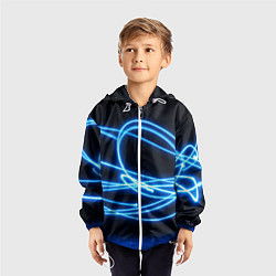 Ветровка с капюшоном детская Неоновые голубые волны на черном фоне, цвет: 3D-белый — фото 2