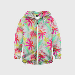 Ветровка с капюшоном детская Palm yellow pink, цвет: 3D-белый