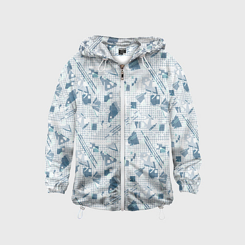 Детская ветровка Мемфис синий с серым клетчатый геометрический узор / 3D-Белый – фото 1
